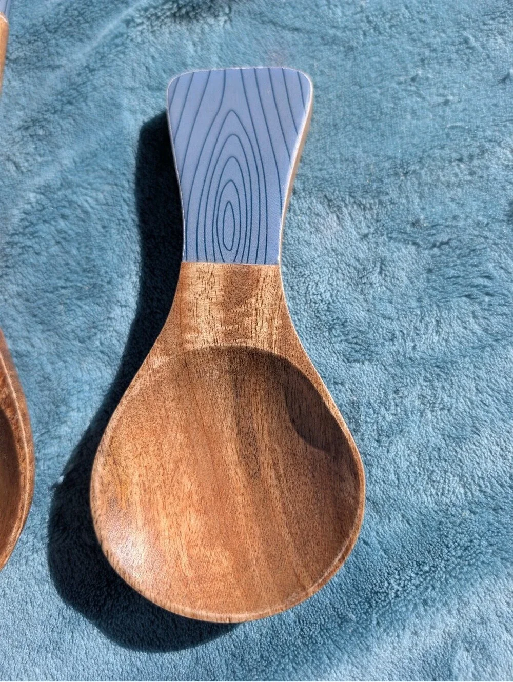 2-Piece Wooden Serving Utensil Set - Spoon & Rice Paddle with Blue Wood Grain